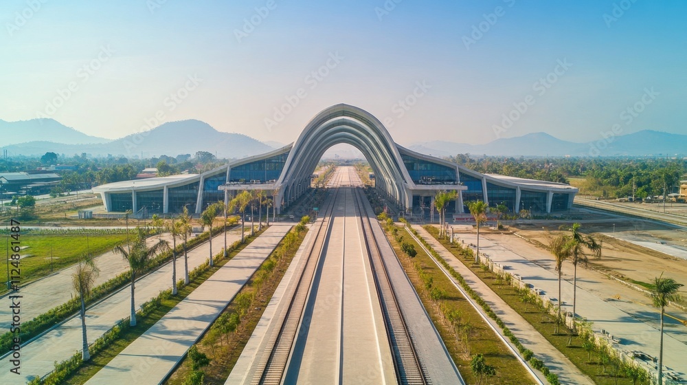 Fototapeta premium Aerial View of New Lao-China Railway Station