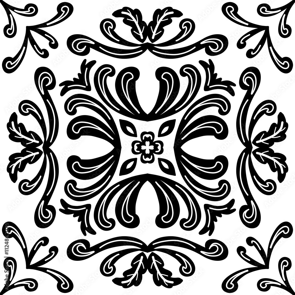 Fototapeta premium Batik collections in black and white, seamless pattern