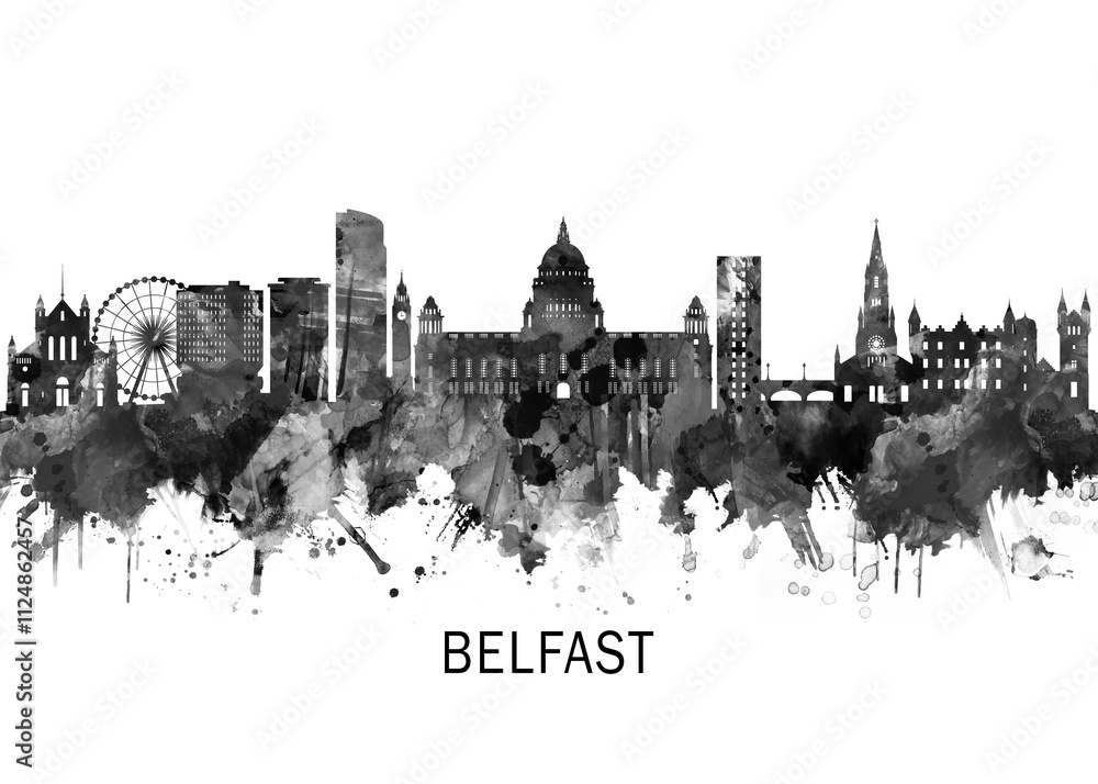 Φωτογραφία Belfast Northern Ireland Skyline BW, cityscape buildings city skyline architectu