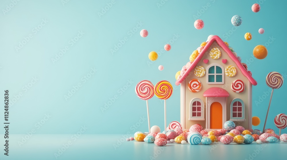 An image of house with candy and lollipops An image of house with candy and lollipops