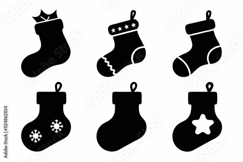 Set of 6 Christmas Stocking Icons, Christmas stocking icons, holiday stocking set.