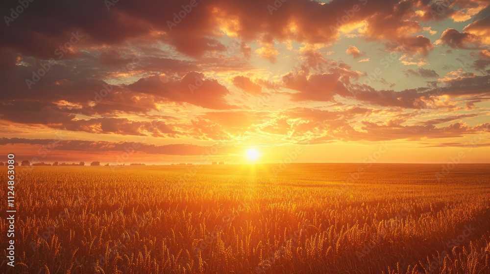 A serene sunset over a golden wheat field, evoking tranquility and natural beauty. A serene sunset over a golden wheat field, evoking tranquility and natural beauty.
