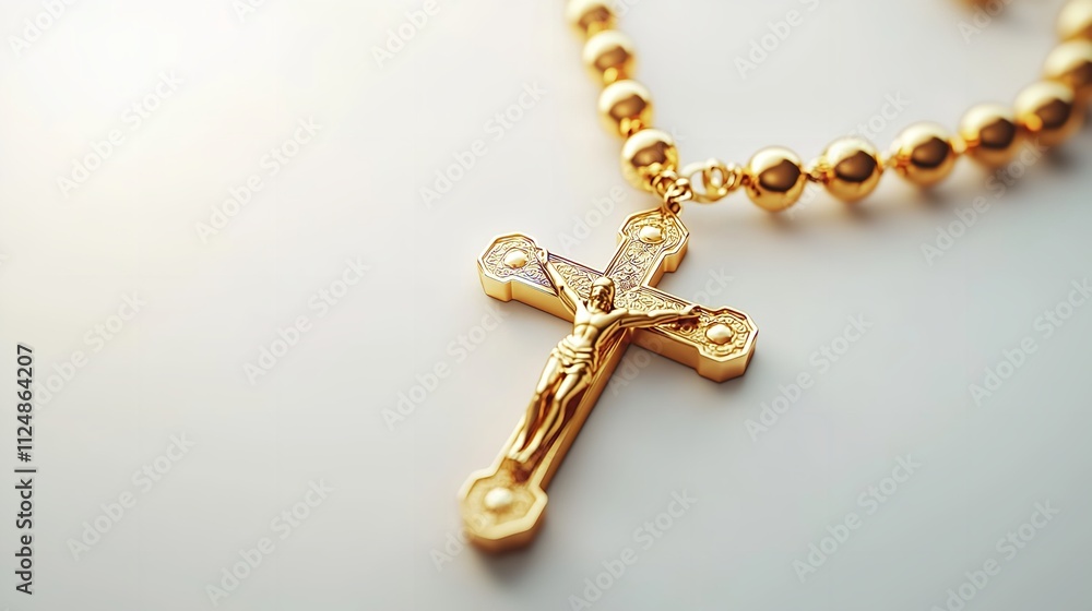 Male Christian Rosary for Prayer on a White Background Male Christian Rosary for Prayer on a White Background