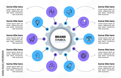 Infographic template. Gear with 10 steps and circles