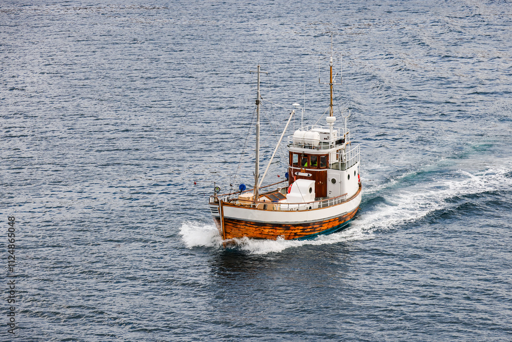 Fishing boat in Lofoten Archipelago, Norway, Europe Fishing boat in Lofoten Archipelago, Norway, Europe