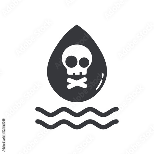 Isolated pictogram dangerous water area, polluted river, contaminated pool, hazard liquid chemical with skull and bones