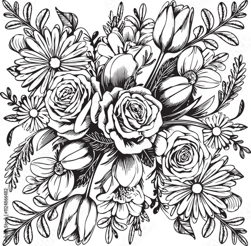 Wallpaper Mural a black and white drawing of a bouquet of flowers Torontodigital.ca