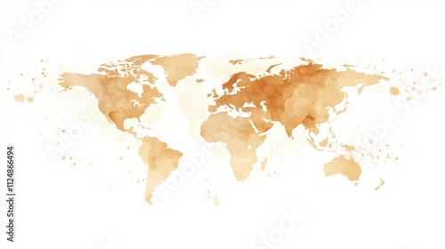 Watercolor World Map on Minimalistic Background