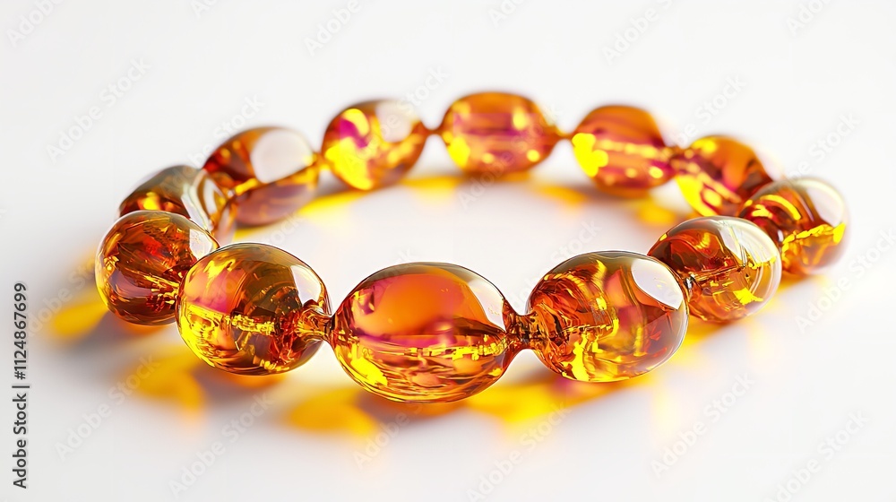 Natural Baltic Amber Chain on a White Background Natural Baltic Amber Chain on a White Background