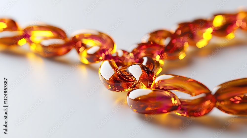 Natural Baltic Amber Chain on a White Background Natural Baltic Amber Chain on a White Background