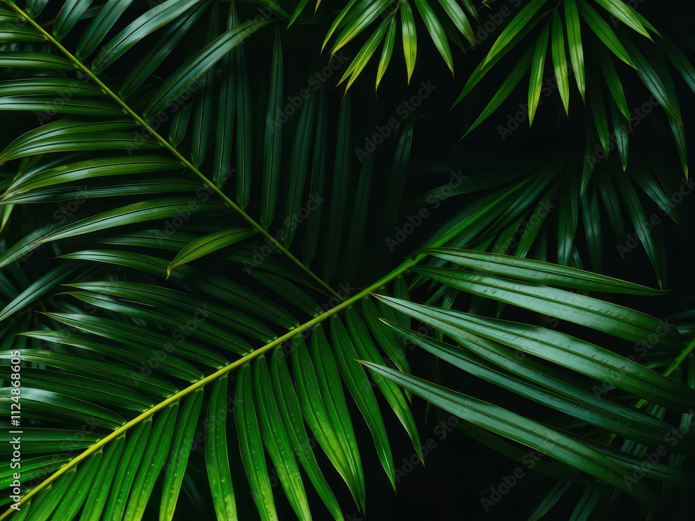 Close up of a vibrant green palm leaf texture in a tropical setting, tropical, pattern Close up of a vibrant green palm leaf texture in a tropical setting, tropical, pattern