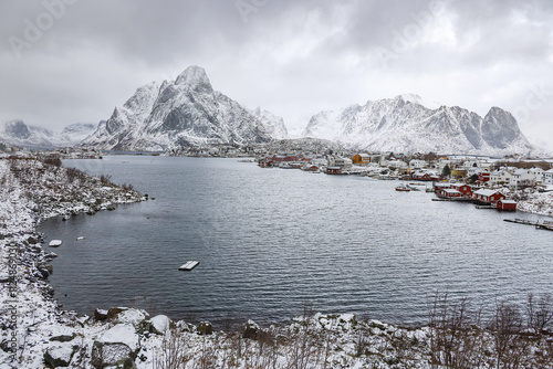 Winter evening in Reine Lofoten Islands Norway photo