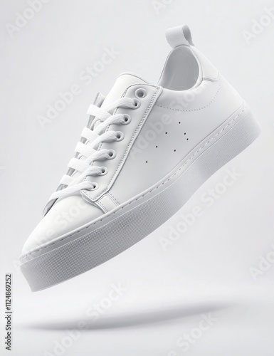 Elegant White Leather Sneaker: Minimalist Footwear Design Photography photo