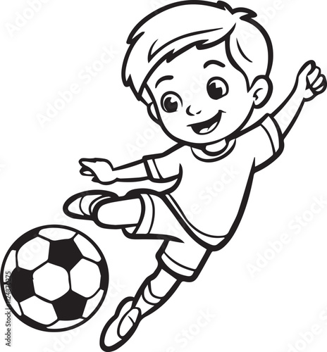 a drawing of a boy kicking a soccer ball