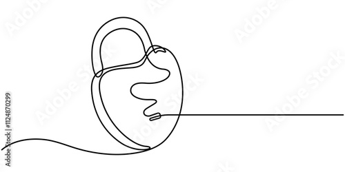 Continuous one line drawing of padlockwith key hole. Padlock shapped love line art vector illustration, Heart lock, Continuous line drawing heart shaped lock. Love concept. Vector illustration, Love.
