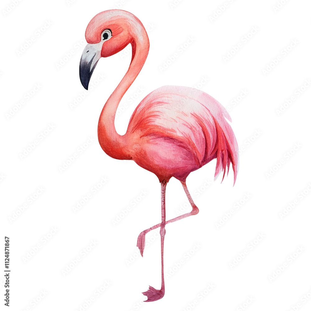 Obraz premium Pink Flamingo Watercolor Painting Tropical Bird Illustration Exotic Wildlife Art