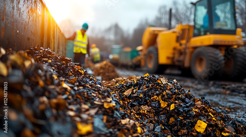 Construction waste being diverted from landfill, showcasing recycling efforts and machinery photo