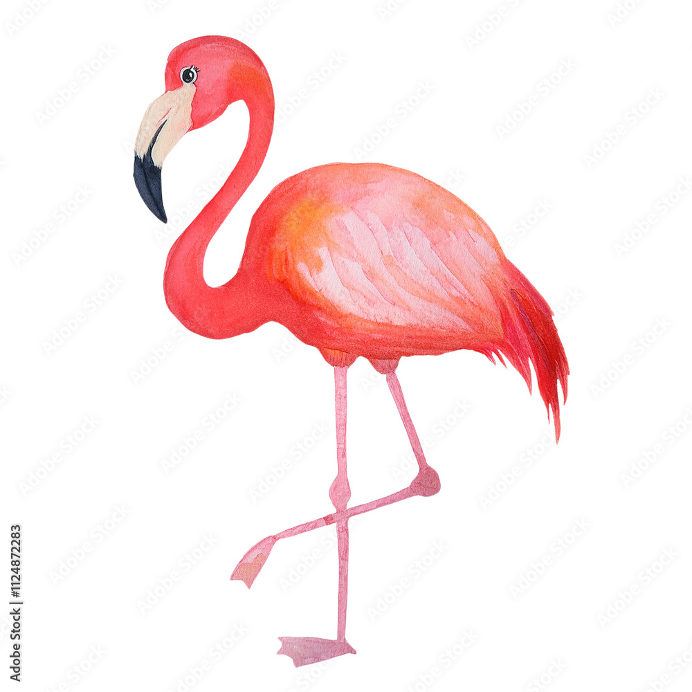 Obraz premium Pink Flamingo Watercolor Painting Tropical Bird Illustration Exotic Wildlife Art