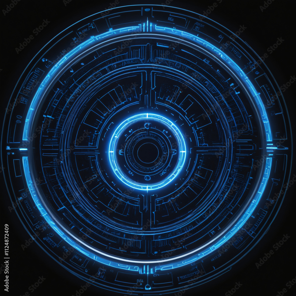Futuristic Circular Interface Glowing Blue Technology Abstract Design Digital HUD Sci-Fi Futuristic Circular Interface Glowing Blue Technology Abstract Design Digital HUD Sci-Fi