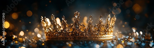 Regal golden crown symbolizing royalty and power on dark background