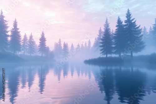 Wallpaper Mural Calming, Minimalist misty lake Torontodigital.ca