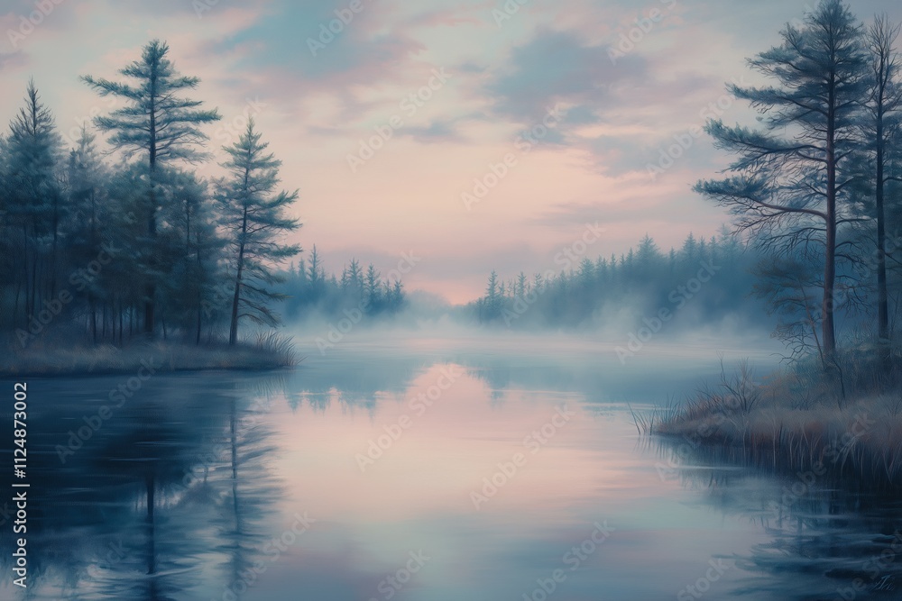 Calming, Minimalist misty lake Calming, Minimalist misty lake