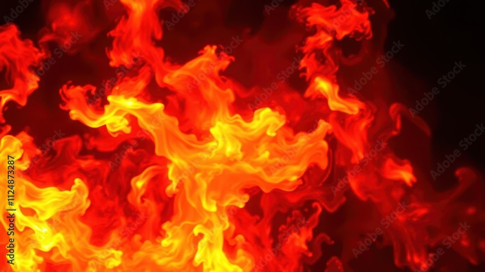 Fototapeta premium Fire flames shooting upwards with orange, yellow, and red hues on a white background, inferno, flames