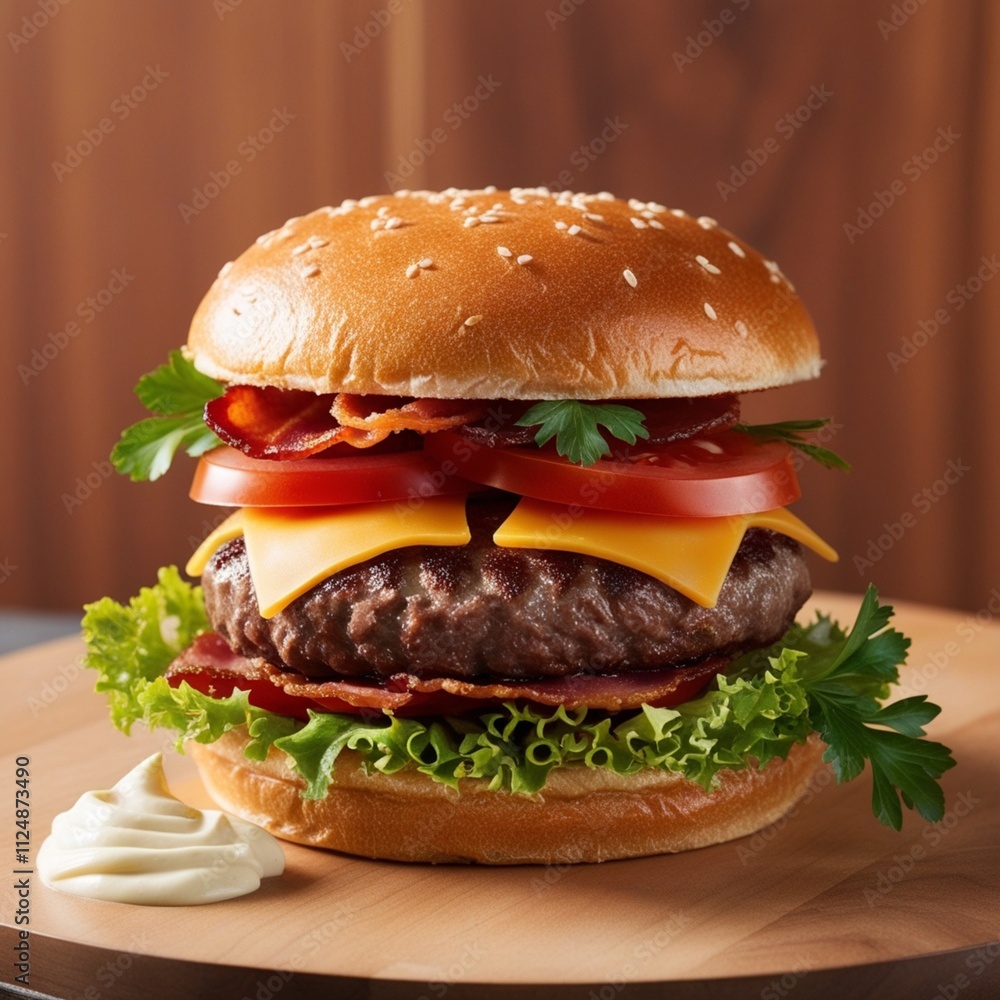 Delicious burger with fresh ingredients Delicious burger with fresh ingredients