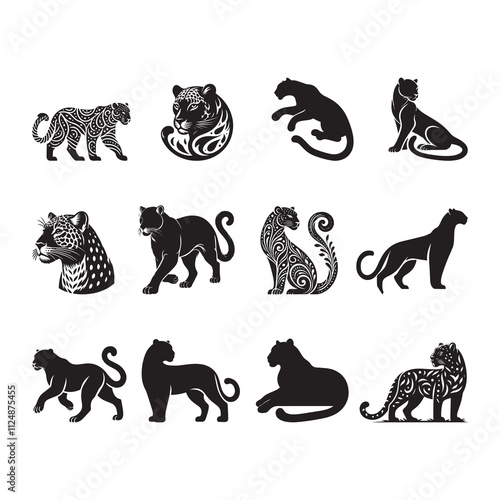 Leopard Silhouette Vector Illustration, Solid White Background. photo