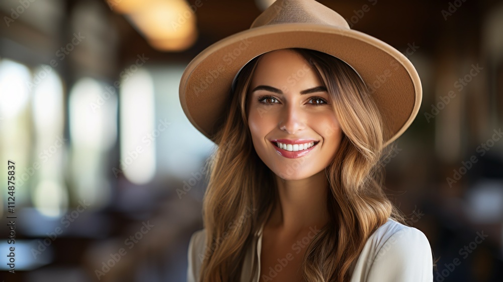 Happy young model makes photo holding camera in hand close-up. Her hair is flying in wind, she is wearing hat. Outdoor photo. Happy young model makes photo holding camera in hand close-up. Her hair is flying in wind, she is wearing hat. Outdoor photo.