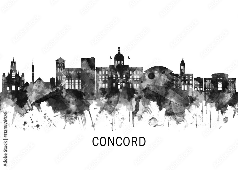 Fototapeta premium Concord New Hampshire Skyline BW, cityscape buildings city skyline architecture illustration abstract modern painting travel poster landscape print urban art