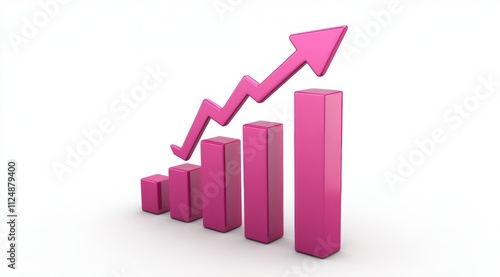 Free Download A pink bar graph with an arrow pointing upwards, a simple icon on a white background, 3D render - GFXLoad