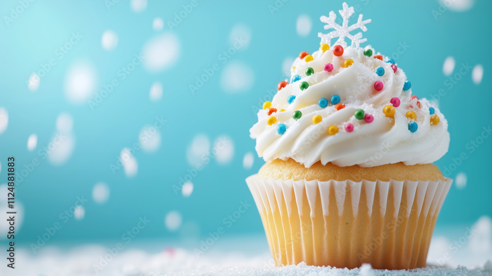 Festive cupcake with winter-themed decorations Festive cupcake with winter-themed decorations