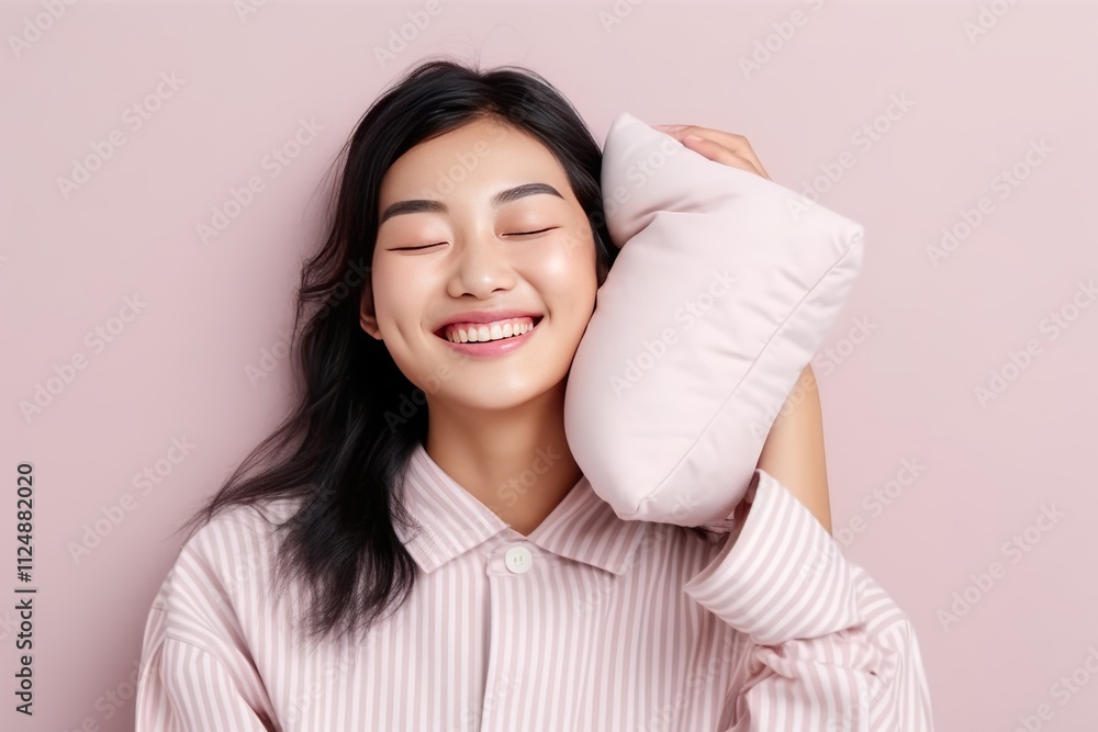 Cheerful Woman with Pink Colored Background Smiling in Studio Portrait Cheerful Woman with Pink Colored Background Smiling in Studio Portrait
