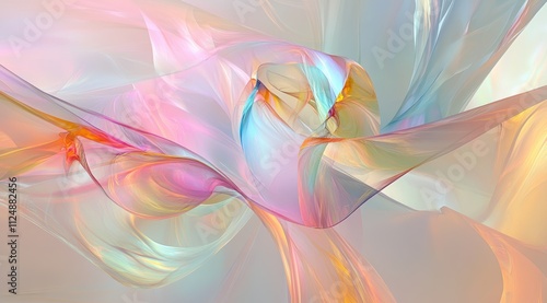Abstract background with colorful shapes, soft and flowing curves, reminiscent of liquid forms, creating an elegant composition