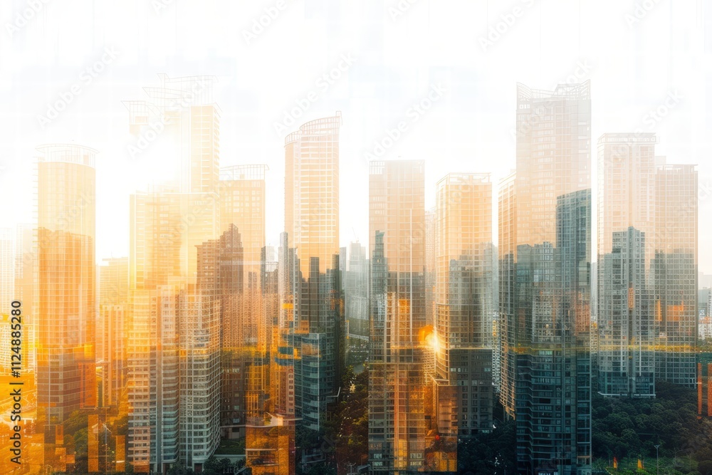 Urban skyline at sunset with a dreamy effect. Urban skyline at sunset with a dreamy effect.