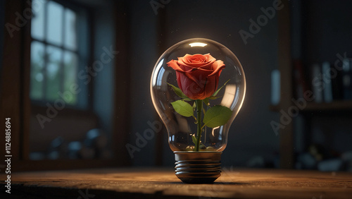 a rose in a lightbulb,