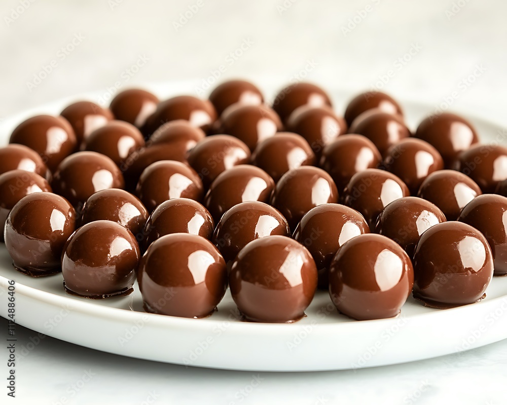 Chocolate-covered cherries arranged elegantly on a white plate Chocolate-covered cherries arranged elegantly on a white plate