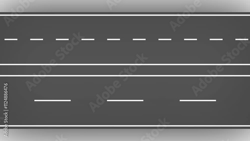 Moving road aerial top view animation. animated highway driving.