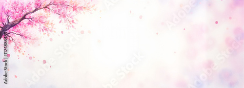 Cherry blossom tree branch in watercolor style against a light pink background