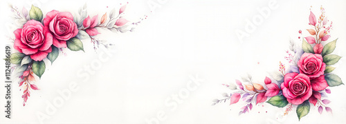 Watercolor red roses arrangement on a white background with soft accents