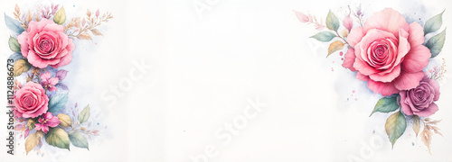 Roses in watercolor style on a white background with elegant composition