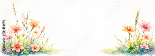 Vibrant wildflowers bouquet in watercolor style on a white background