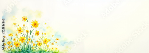 Yellow wildflowers in watercolor style on a white background