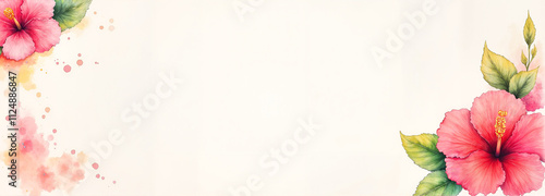 Red hibiscus flowers in watercolor style on a soft white background