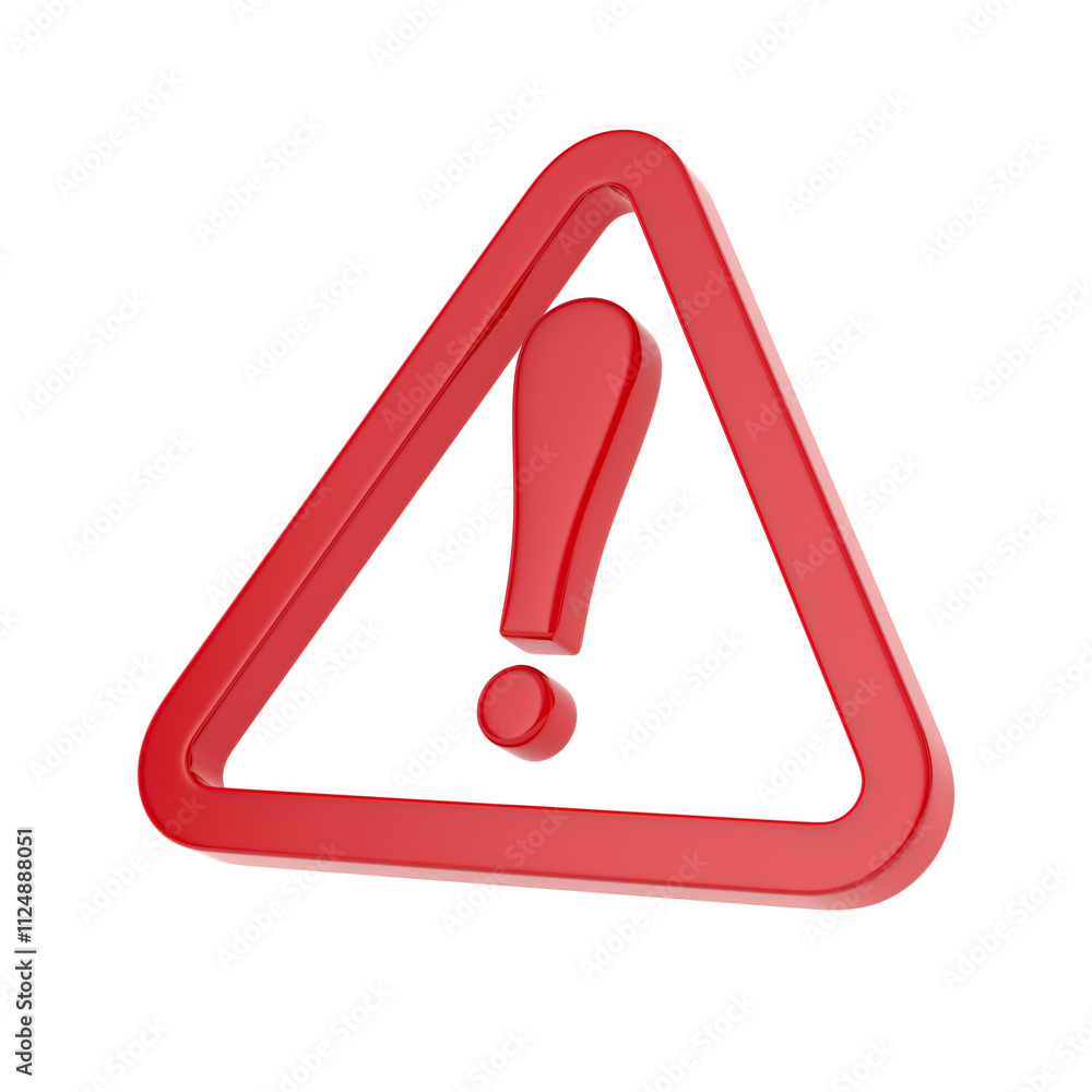 Red triangle and exclamation point on white background. Isolated 3D illustration Red triangle and exclamation point on white background. Isolated 3D illustration
