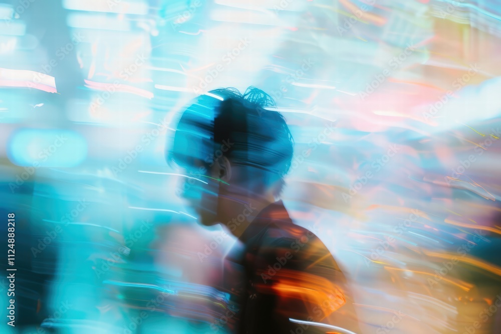 Abstract profile of a young Asian man in motion