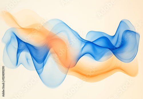 Abstract flowing waves in blue and orange. Dynamic and modern design. photo