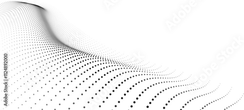 Wave of moving particles on a white background. Big data transfer. Abstract vector 3d illustrations.