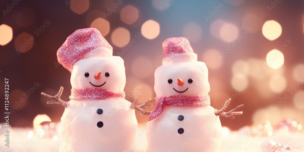 Cute little snowman with cozy winter background, banner